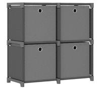 vidaXL Étagère à 4 cubes avec boîtes – Tissu Gris – 69x30x72,5 cm