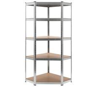 vidaXL Étagère d'angle à 5 Niveaux Organiseur Meuble de Rangement Salle de Séjour Salon Maison Intérieur Argenté Acier et Bois d'Ingénierie