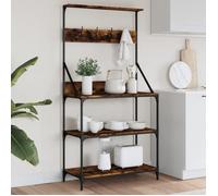 vidaXL Étagère de Boulangerie et Crochets 4 Niveaux, Meuble de Rangement avec Pieds Réglables, Organisateur Cuisine 838960