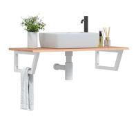 Vidaxl Étagère De Vasque Murale Acier Et Bois De Chêne Massif Multicolore