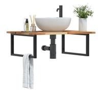Vidaxl Étagère De Vasque Murale Acier Et Bois Massif D'acacia Multicolore
