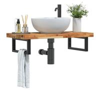 Vidaxl Étagère De Vasque Murale Acier Et Bois Massif D'acacia Multicolore