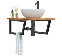 Vidaxl Étagère De Vasque Murale Acier Et Bois Massif D'acacia Multicolore