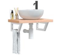 Vidaxl Étagère De Vasque Murale Acier Et Bois Massif De Hêtre Multicolore