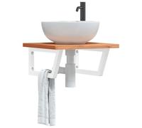 Vidaxl Étagère De Vasque Murale Acier Et Bois Massif De Hêtre Multicolore
