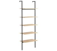 vidaXL Étagère Inclinée 5 Niveaux Bibliothèque Étagère sur Pied Meuble de Rangement Étagère Échelle Marron Clair et Noir 64x35x185 cm
