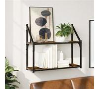 vidaXL Étagère Murale 2 Niveaux, Bibliothèque Suspendue, Armoire à Livres Flottante, Meuble de Rangement Salon Bureau Maison Intérieur, Moderne, Chêne Fumé Marron G