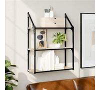 vidaXL Étagère Murale 3 Niveaux, Bibliothèque Suspendue, Armoire à Livres Flottante, Meuble de Rangement Salon Bureau Maison Intérieur, Moderne, Chêne Sonoma