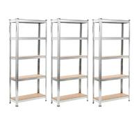 vidaXL Étagères de stockage avec 5 étagères 3 pièces argentées Acier & bois composite