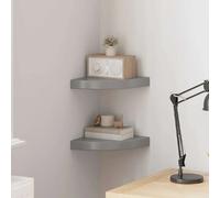 vidaXL 2X Etagères d'angle Flottantes Etagères Murales Bibliothèque Supports Panneaux Muraux Salon Chambre Intérieur Gris Brillant 25x25x3,8 cm MDF