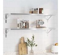 vidaXL Étagères murales 2 pcs 100x30x3 cm argenté acier inoxydable, étagère flottante, étagère murale d'exposition, panneau 30279 Blanc G