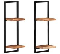 Vidaxl Étagères Murales 2 Pcs 25x25x75 Cm Bois D'acacia Et Acier Multicolore