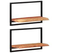 Vidaxl Étagères Murales 2 Pcs 60x25x35 Cm Bois D'acacia Et Acier Multicolore