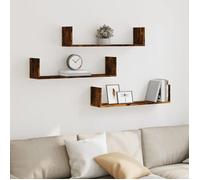 vidaXL Étagères murales 3 pcs chêne fumé 80x18x18 cm bois d'ingénierie 853294 Marron G