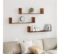 vidaXL Étagères murales 3 pcs vieux bois 80x18x18 cm bois d'ingénierie 853297 Marron G