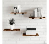 vidaXL Étagères murales 4 pcs – Tablettes suspendues, rangement – Chêne fumé (Bois d'ingénierie)
