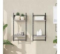 vidaXL Étagères murales à 2 niveaux avec barres 2 pcs sonoma gris