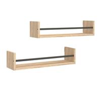vidaXL Étagères Murales avec Barres 2 pcs, Tablettes Suspendues avec Rangement, Meubles Flottants de Maison Intérieur, Moderne, Chêne Sonoma