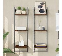 Etagères murales à 3 niveaux avec barres 2 pcs chêne marron 836262