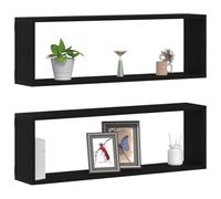 vidaXL Étagères Murales avec étagère 2 pcs Chêne Noir 80 x 15 x 26 cm, Étagère Murale rectangulaire, Style Moderne, Bois Robuste, déco Minimaliste, Rangement Fonctionnel pour Salon