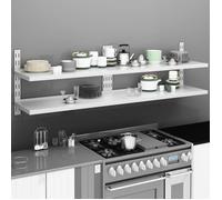 vidaXL 2X Etagères Murales Flottantes à 2 Niveaux Suspendue Stockage Assiettes Plats Ustensiles de Cuisine Intérieur Acier Inoxydable 200x30 cm