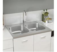 vidaXL Evier double argenté 800x600x155 mm acier inoxydable