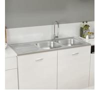 vidaXL Evier double argenté 1200x600x155 mm acier inoxydable