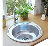 vidaXL Évier encastré 145071 – Acier inoxydable anti-rayure rond avec passoire et siphon Gris