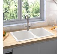 vidaXL Evier de cuisine avec trop-plein double évier blanc granit