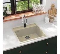 vidaXL Evier de Cuisine avec Trou de Trop-plein Evier Encastré Réversible Evier Carré Décoration de Cuisine Maison Intérieur 147063 Beige G