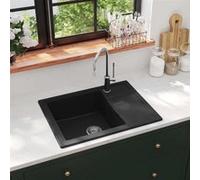 vidaXL Évier de cuisine encastré ovale avec trop-plein, extra-profond, noir granit