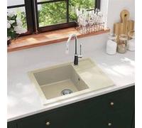 vidaXL Evier de Cuisine avec Trou de Trop-plein Ovale Evier Encastré Extra-profond Décoration de Cuisine Intérieur Maison 147103 Beige G