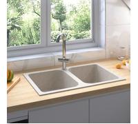 vidaXL Évier de cuisine avec trop-plein double évier Beige Granit