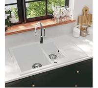 vidaXL Evier de Cuisine Double Lavabo Egouttoir Encastré Réversible avec Trou de Montage pour Robinet et Distributeur de 144859