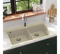 vidaXL Evier de Cuisine Double Lavabo Egouttoir Encastré Réversible avec Trou de Montage pour Robinet 144851