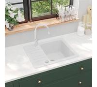 vidaXL Evier de Cuisine Egouttoir Encastré Réversible avec Trou de Montage pour Robinet et Distributeur de Savon Maison 144861 Blanc G