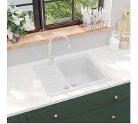 vidaXL Evier de Cuisine Egouttoir Encastré Réversible avec Trou de Montage pour Robinet et Distributeur de Savon Maison 144861 Blanc G