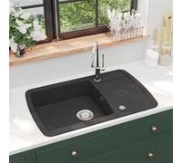 vidaXL Évier en granit simple bassin noir