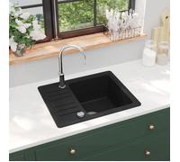 vidaXL Évier de cuisine en granit, bac unique (simple bassin), Noir