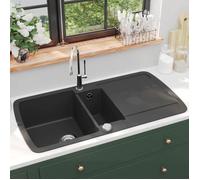 vidaXL Évier de cuisine en granit double bac 142946 Noir