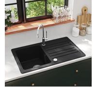 vidaXL Évier de cuisine 141669 en granit avec égouttoir réversible - Noir