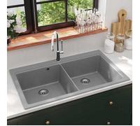 vidaXL Évier de cuisine en granit encastrable 2 bacs 141676 Gris