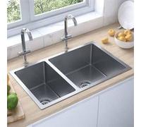 vidaXL Evier de Cuisine Evier à Encastrer Maison Intérieur Montage Au-dessus ou Au-dessous Résistant aux Rayures et aux 51561 Gris G