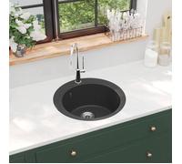 vidaXL Évier en granit simple bassin rond noir