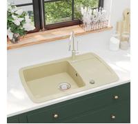 vidaXL Évier de cuisine en granit – Simple bassin, encastré réversible – Beige