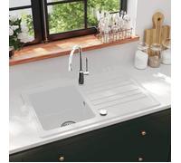 vidaXL Évier de cuisine réversible à 1 bac en granite blanc avec égouttoir 141671