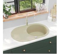 vidaXL Évier granit ovale encastré réversible avec égouttoir et trou de montage pour robinet Beige