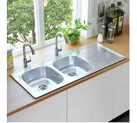 vidaXL Évier de cuisine double 145075 Acier inoxydable avec passoire et siphon Gris G
