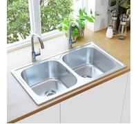 vidaXL Évier de cuisine double avec passoire & siphon Acier inoxydable