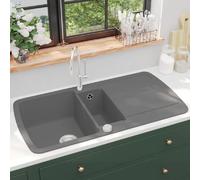 vidaXL Évier Granite Double Bac Gris